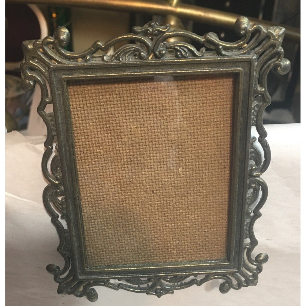 Miniature Antique Art Nouveau Gold Ornate Metal Wall Decor Frame 3 1/2 x 3"
